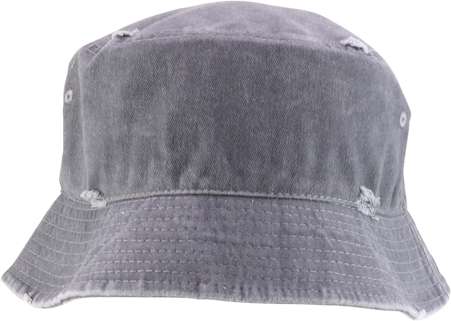 imageTrendy Apparel Shop Pigment Dyed Cotton Distressed Vintage Short Brim Bucket HatPigment Light Grey