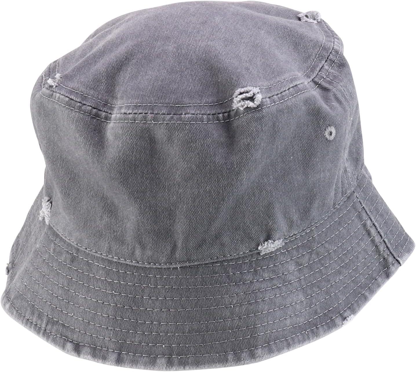 imageTrendy Apparel Shop Pigment Dyed Cotton Distressed Vintage Short Brim Bucket HatPigment Light Grey