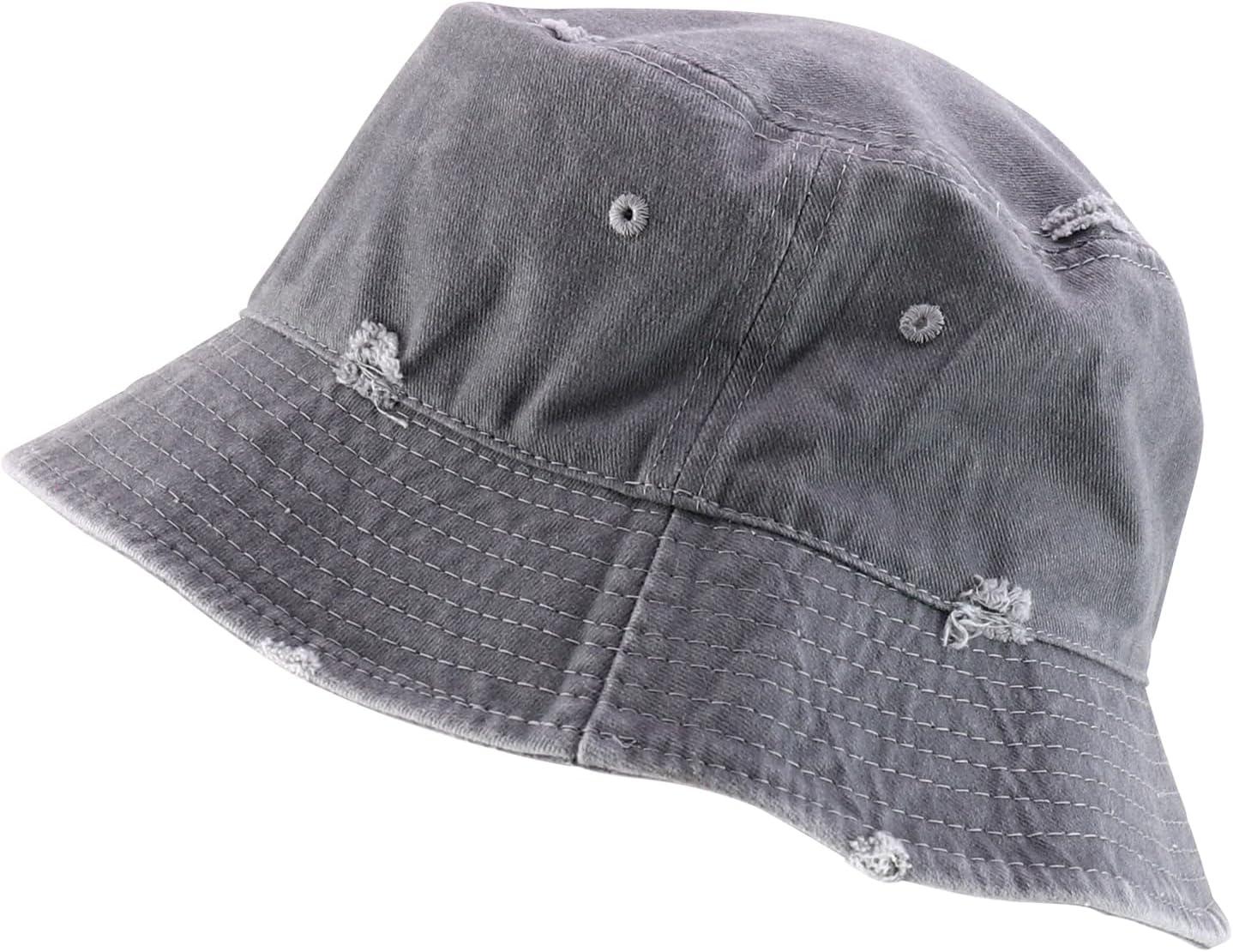 imageTrendy Apparel Shop Pigment Dyed Cotton Distressed Vintage Short Brim Bucket HatPigment Light Grey