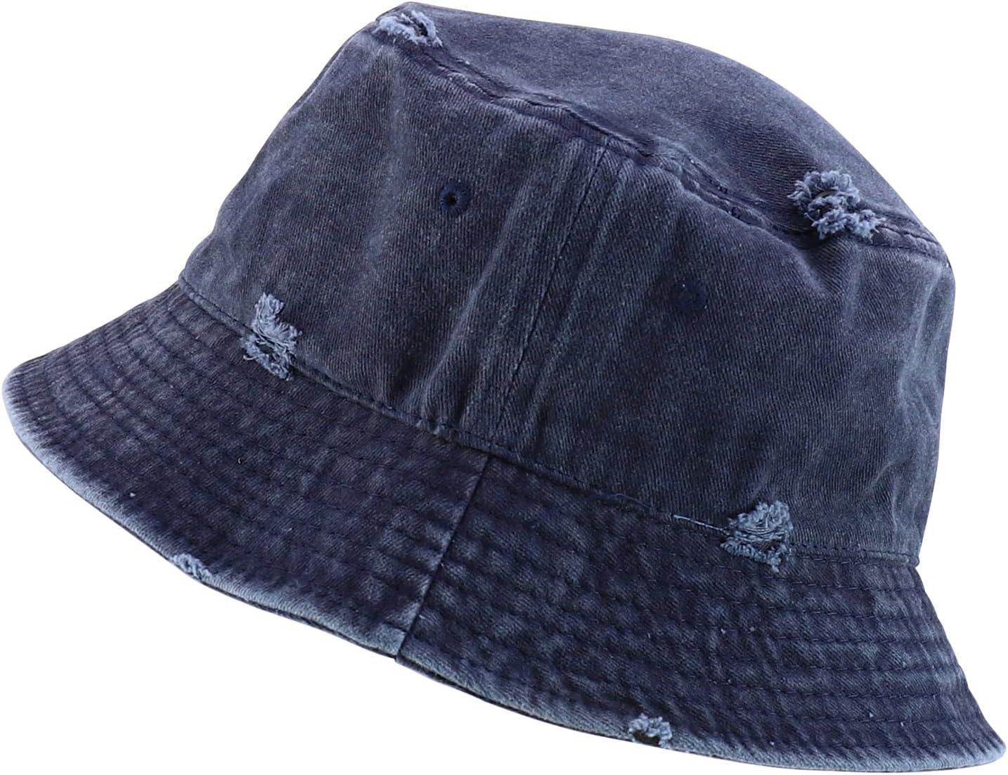 imageTrendy Apparel Shop Pigment Dyed Cotton Distressed Vintage Short Brim Bucket HatPigment Navy