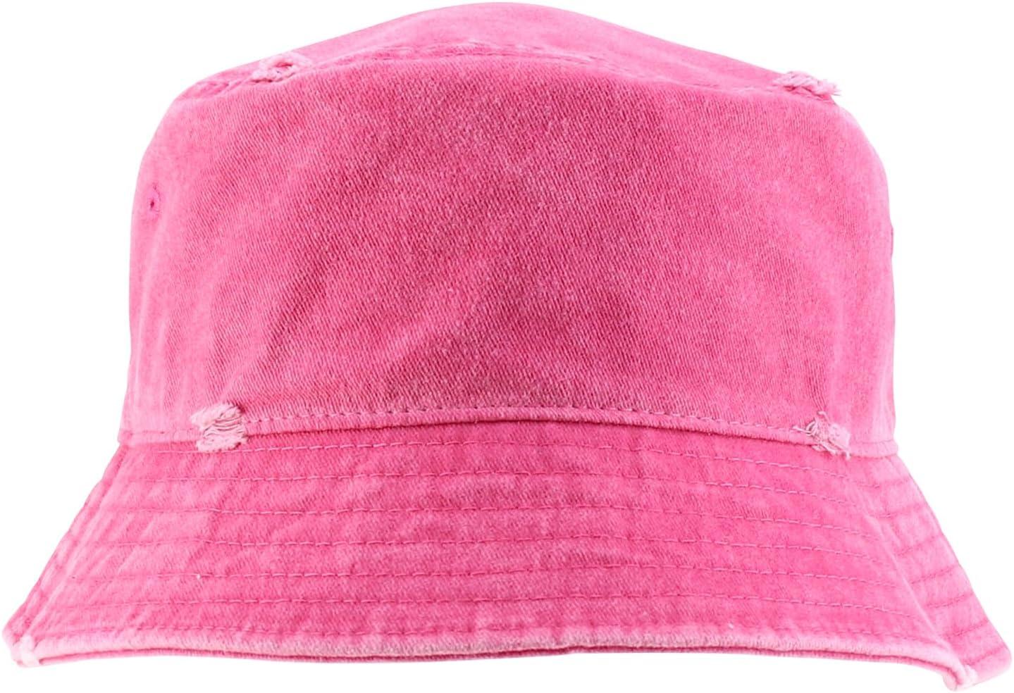 imageTrendy Apparel Shop Pigment Dyed Cotton Distressed Vintage Short Brim Bucket HatPigment Pink