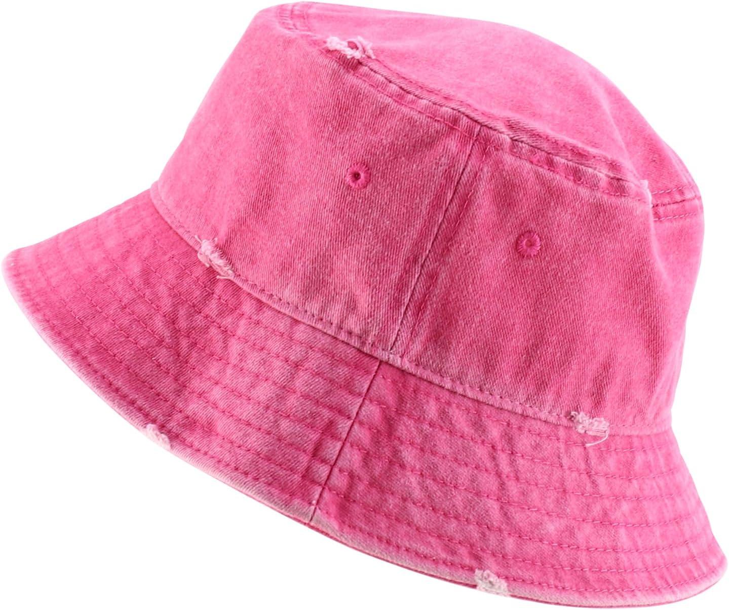 imageTrendy Apparel Shop Pigment Dyed Cotton Distressed Vintage Short Brim Bucket HatPigment Pink