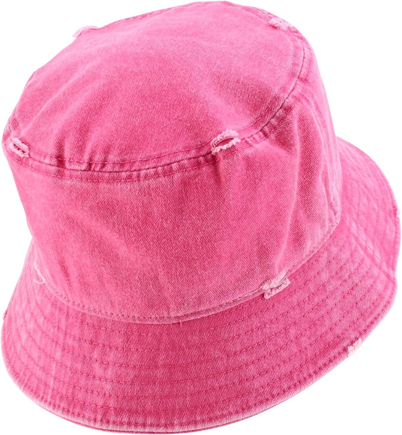 imageTrendy Apparel Shop Pigment Dyed Cotton Distressed Vintage Short Brim Bucket HatPigment Pink
