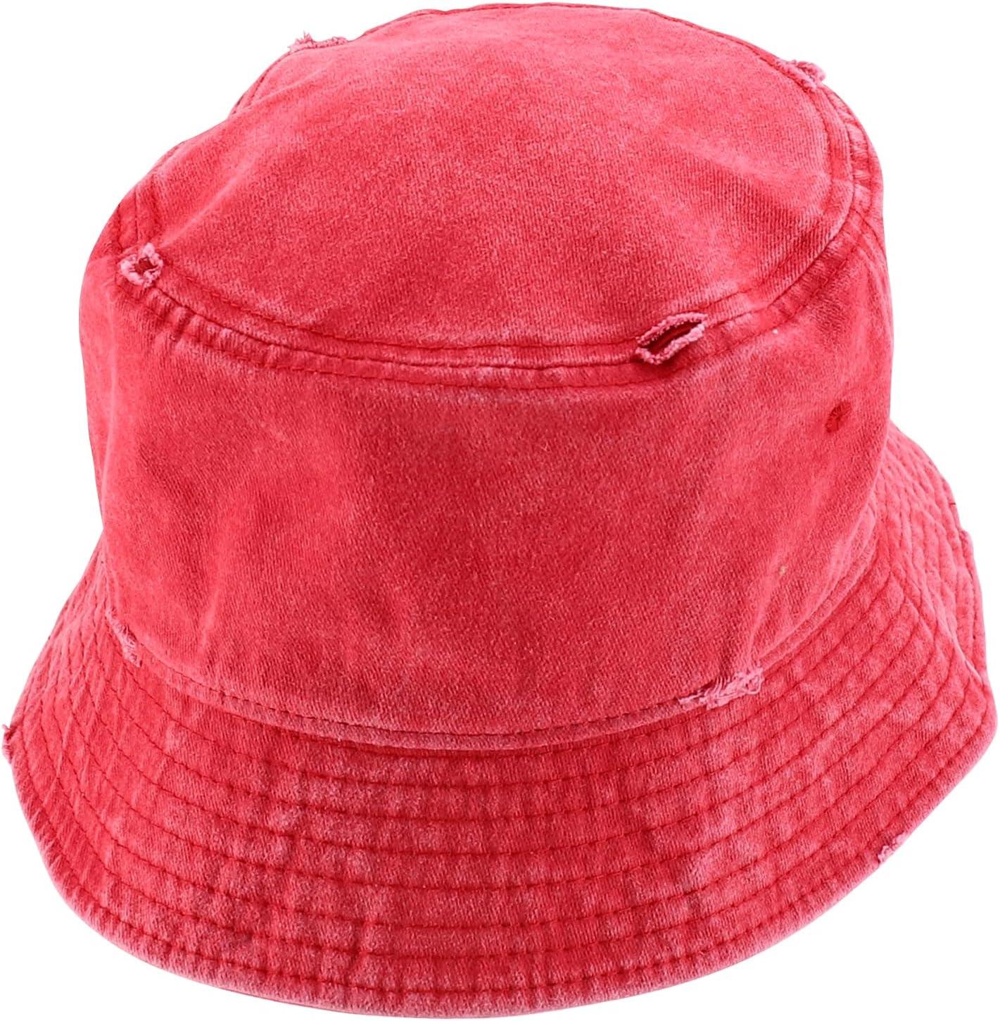 imageTrendy Apparel Shop Pigment Dyed Cotton Distressed Vintage Short Brim Bucket HatPigment Red