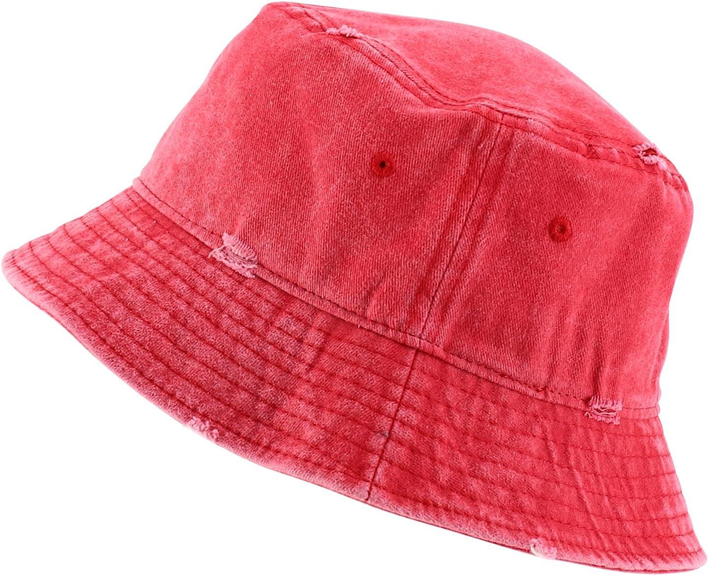 imageTrendy Apparel Shop Pigment Dyed Cotton Distressed Vintage Short Brim Bucket HatPigment Red