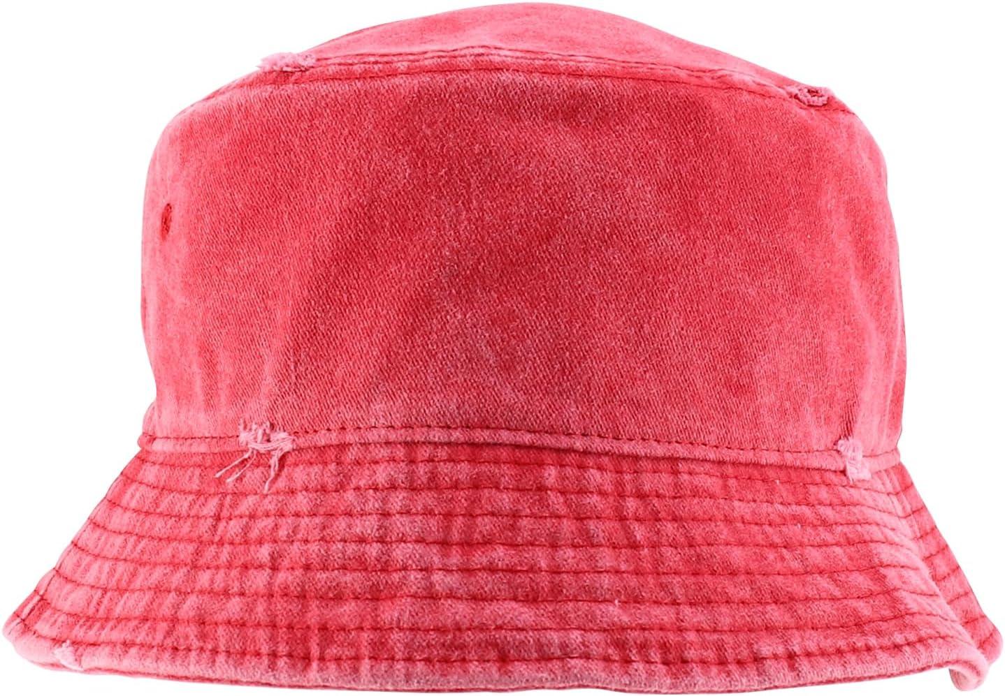 imageTrendy Apparel Shop Pigment Dyed Cotton Distressed Vintage Short Brim Bucket HatPigment Red