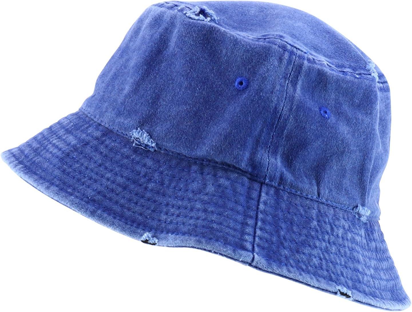 imageTrendy Apparel Shop Pigment Dyed Cotton Distressed Vintage Short Brim Bucket HatPigment Royal