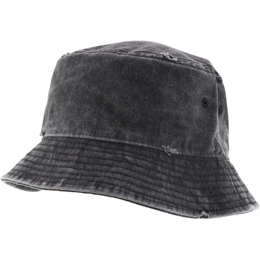 imageTrendy Apparel Shop Pigment Dyed Cotton Distressed Vintage Short Brim Bucket HatPigment Black