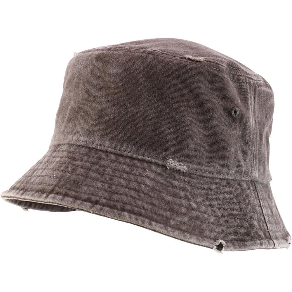 imageTrendy Apparel Shop Pigment Dyed Cotton Distressed Vintage Short Brim Bucket HatPigment Brown