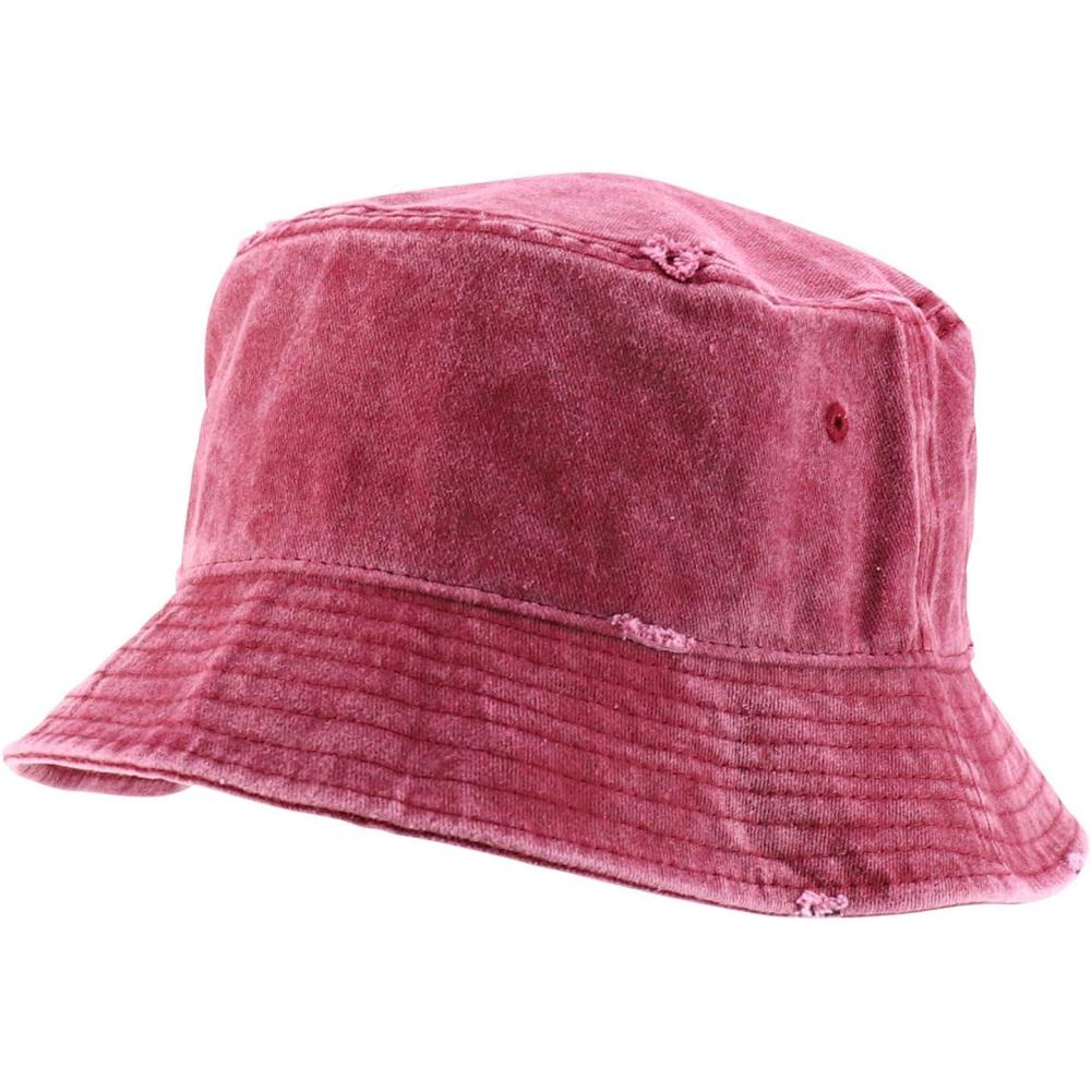 imageTrendy Apparel Shop Pigment Dyed Cotton Distressed Vintage Short Brim Bucket HatPigment Burgundy