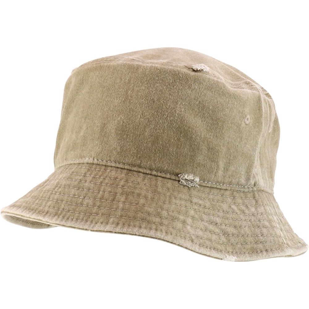 imageTrendy Apparel Shop Pigment Dyed Cotton Distressed Vintage Short Brim Bucket HatPigment Khaki