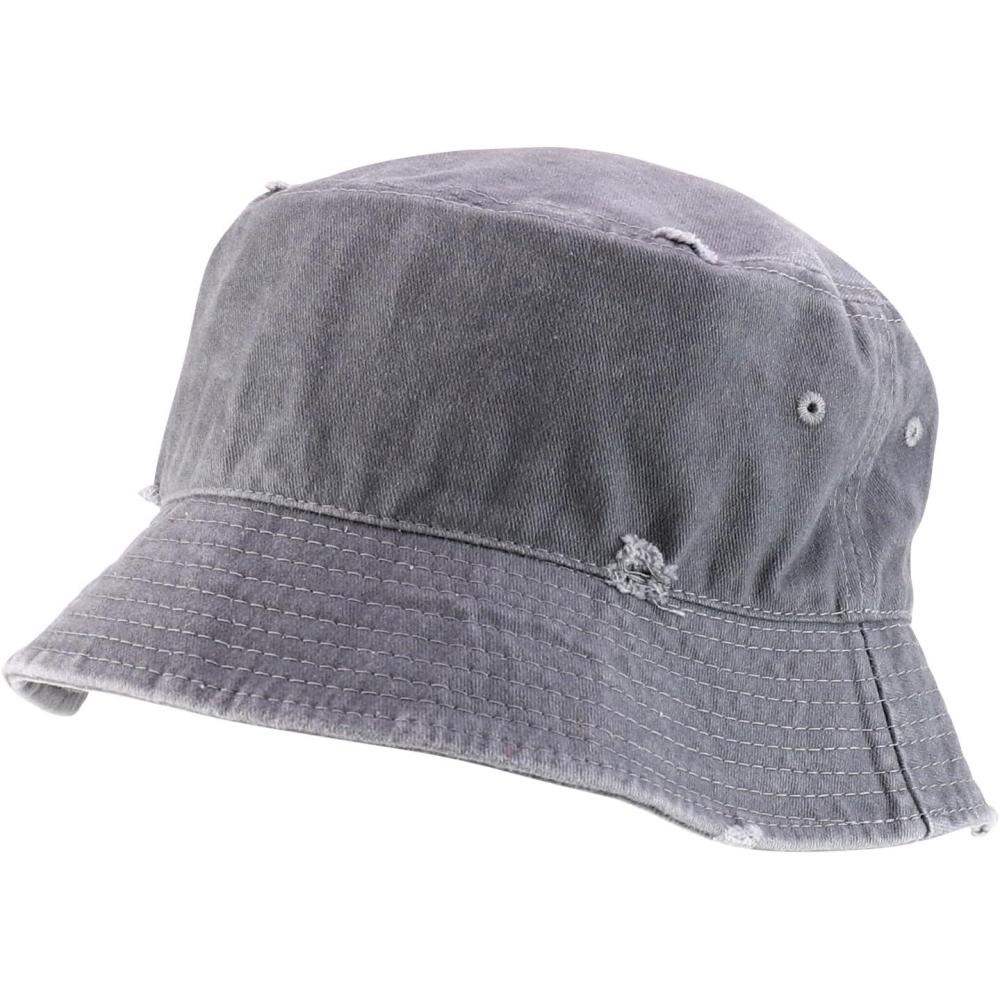 imageTrendy Apparel Shop Pigment Dyed Cotton Distressed Vintage Short Brim Bucket HatPigment Light Grey