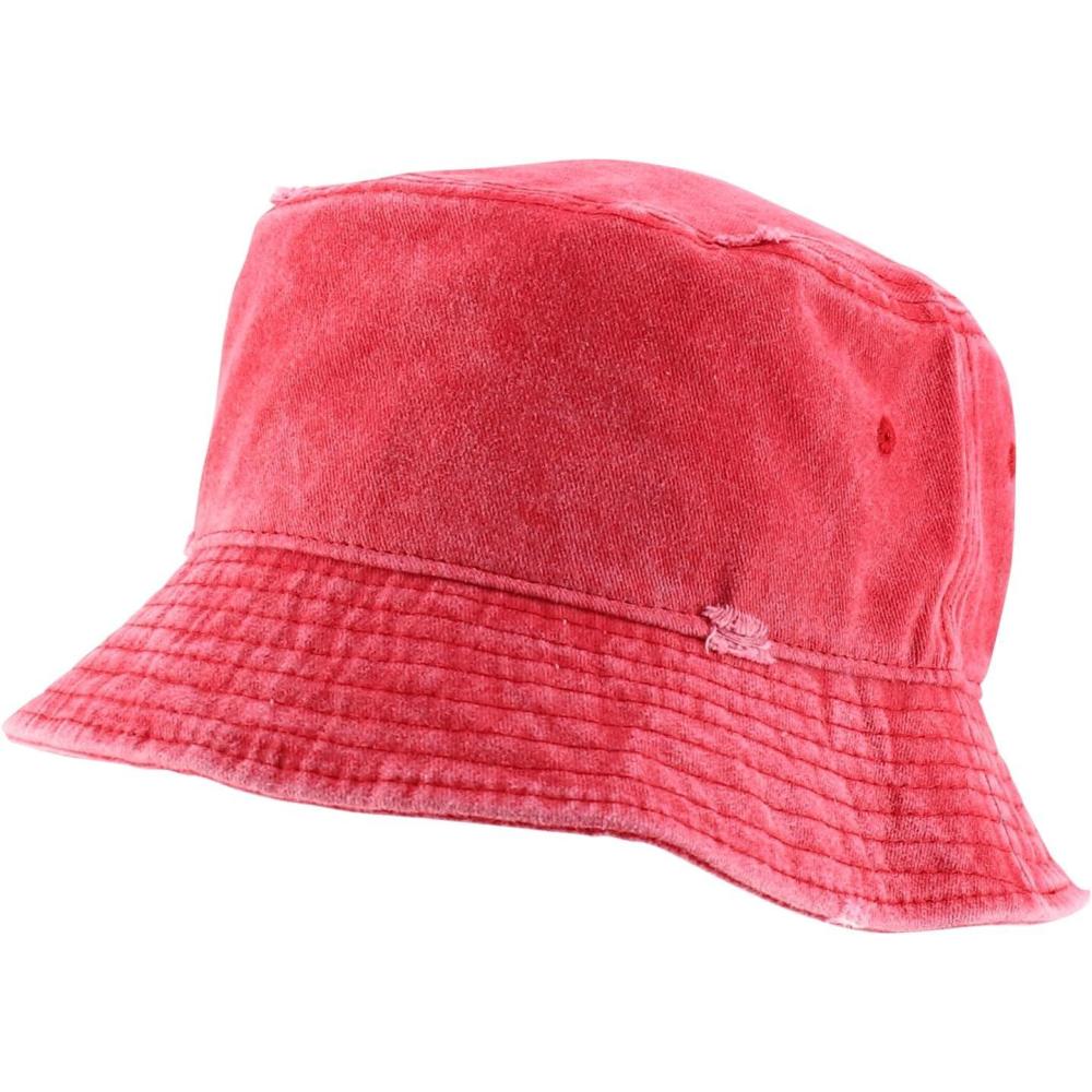 imageTrendy Apparel Shop Pigment Dyed Cotton Distressed Vintage Short Brim Bucket HatPigment Red