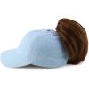 imageTrendy Apparel Shop Womens Unstructured Fashion Printed Ponytail Baseball CapLight Blue White Polka Dots