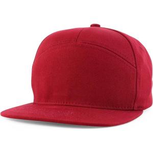 imageTrendy Apparel Shop 7 Panel Cotton Structured Flat Bill Camper Style Snapback CapBurgundy