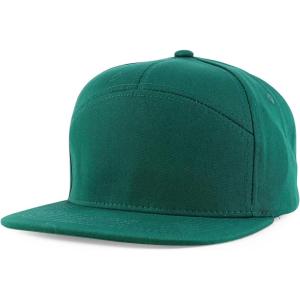 imageTrendy Apparel Shop 7 Panel Cotton Structured Flat Bill Camper Style Snapback CapDark Green