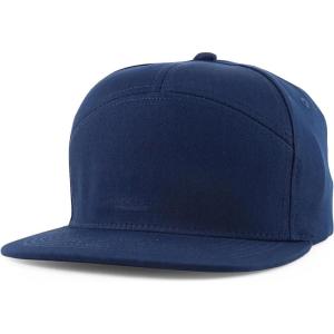 imageTrendy Apparel Shop 7 Panel Cotton Structured Flat Bill Camper Style Snapback CapNavy