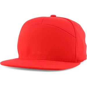 imageTrendy Apparel Shop 7 Panel Cotton Structured Flat Bill Camper Style Snapback CapRed