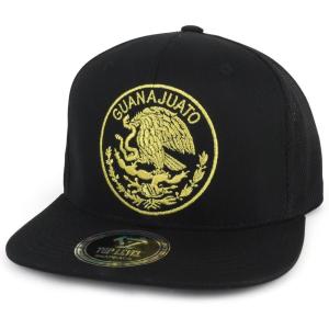 imageTrendy Apparel Shop City of Mexico Eagle Embroidered Flatbill Trucker Mesh CapGuanajuato Black