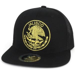 imageTrendy Apparel Shop City of Mexico Eagle Embroidered Flatbill Trucker Mesh CapJalisco Black