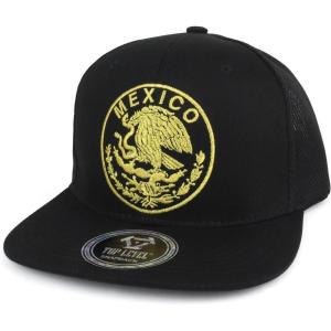 imageTrendy Apparel Shop City of Mexico Eagle Embroidered Flatbill Trucker Mesh CapMexico Black