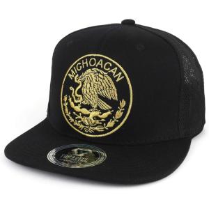 imageTrendy Apparel Shop City of Mexico Eagle Embroidered Flatbill Trucker Mesh CapMichoacan Black