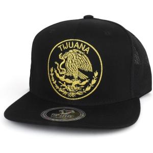 imageTrendy Apparel Shop City of Mexico Eagle Embroidered Flatbill Trucker Mesh CapTijuana Black