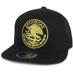 imageTrendy Apparel Shop City of Mexico Eagle Embroidered Flatbill Trucker Mesh CapZacatecas Black