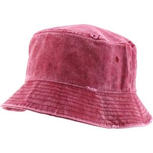 imageTrendy Apparel Shop Pigment Dyed Cotton Distressed Vintage Short Brim Bucket HatPigment Burgundy