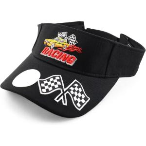 imageTrendy Apparel Shop Racing 3D Embroidered Flame Car Race Flag Visor CapBlack