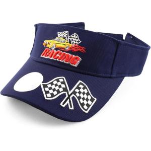imageTrendy Apparel Shop Racing 3D Embroidered Flame Car Race Flag Visor CapNavy
