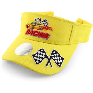 imageTrendy Apparel Shop Racing 3D Embroidered Flame Car Race Flag Visor CapYellow