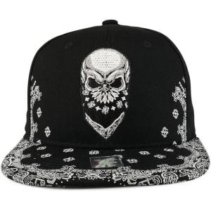 imageTrendy Apparel Shop Skull Bandana Embroidered Paisley Print Flatbill CapBlack