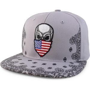 imageTrendy Apparel Shop Skull Bandana Embroidered Paisley Print Flatbill CapGrey Usa