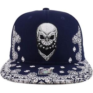 imageTrendy Apparel Shop Skull Bandana Embroidered Paisley Print Flatbill CapNavy
