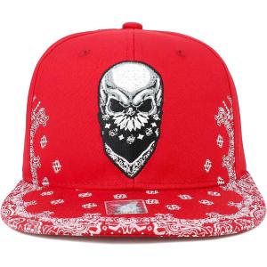 imageTrendy Apparel Shop Skull Bandana Embroidered Paisley Print Flatbill CapRed