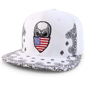 imageTrendy Apparel Shop Skull Bandana Embroidered Paisley Print Flatbill CapWhite Usa