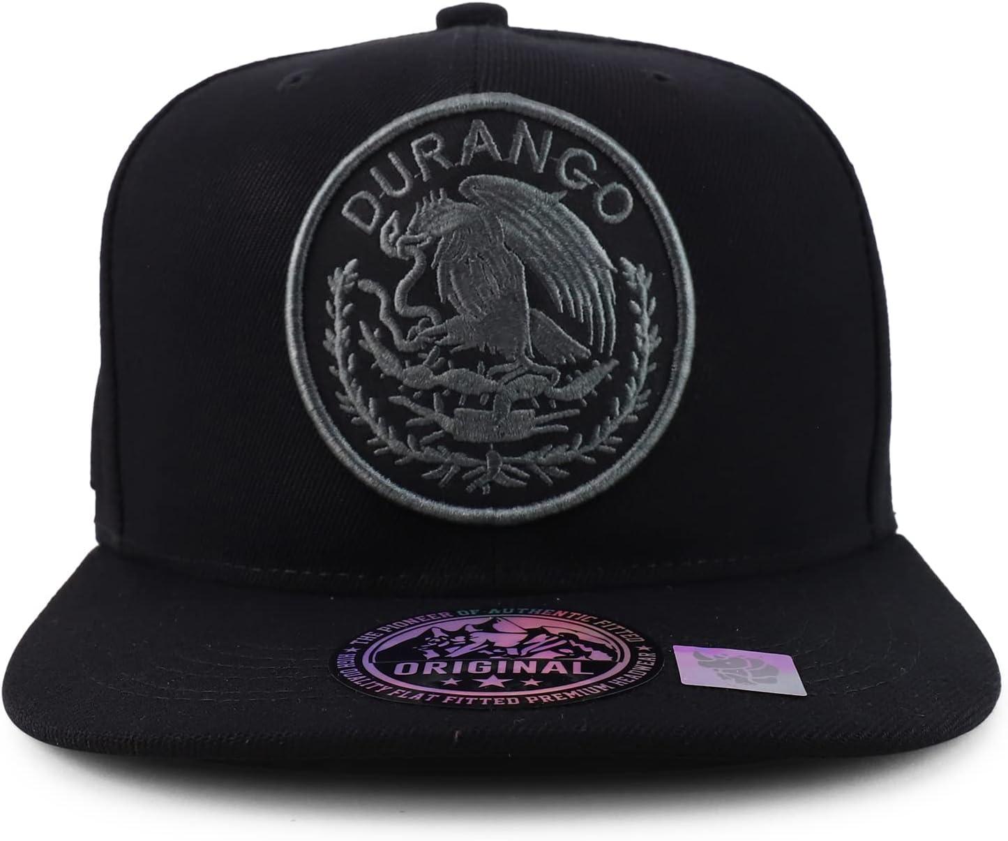 imageTrendy Apparel Shop Cities of Mexico Circular Logo Embroidered Flatbill Snapback Baseball CapDurango Charcoal Black