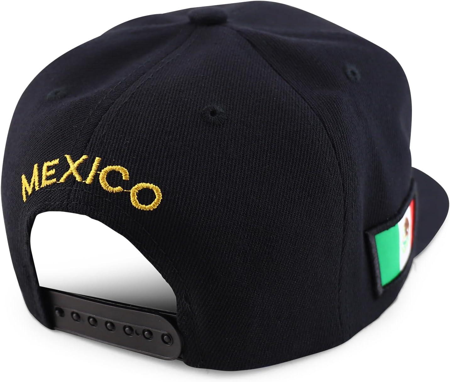 imageTrendy Apparel Shop Cities of Mexico Circular Logo Embroidered Flatbill Snapback Baseball CapDurango Gold  Black
