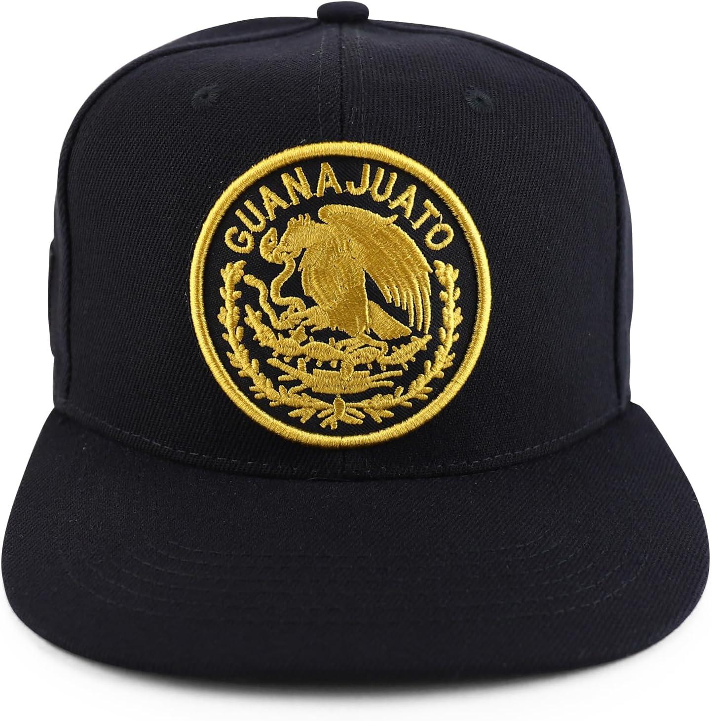imageTrendy Apparel Shop Cities of Mexico Circular Logo Embroidered Flatbill Snapback Baseball CapGuanajuato Gold  Black