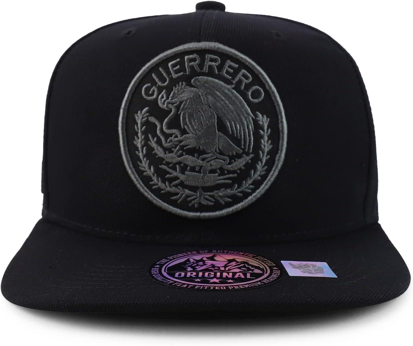 imageTrendy Apparel Shop Cities of Mexico Circular Logo Embroidered Flatbill Snapback Baseball CapGuerrero Charcoal  Black