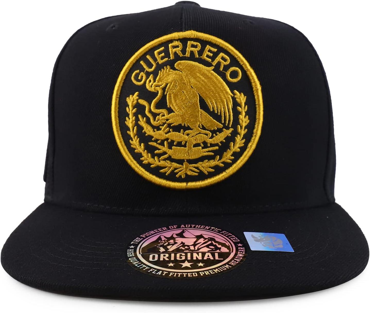 imageTrendy Apparel Shop Cities of Mexico Circular Logo Embroidered Flatbill Snapback Baseball CapGuerrero Gold  Black