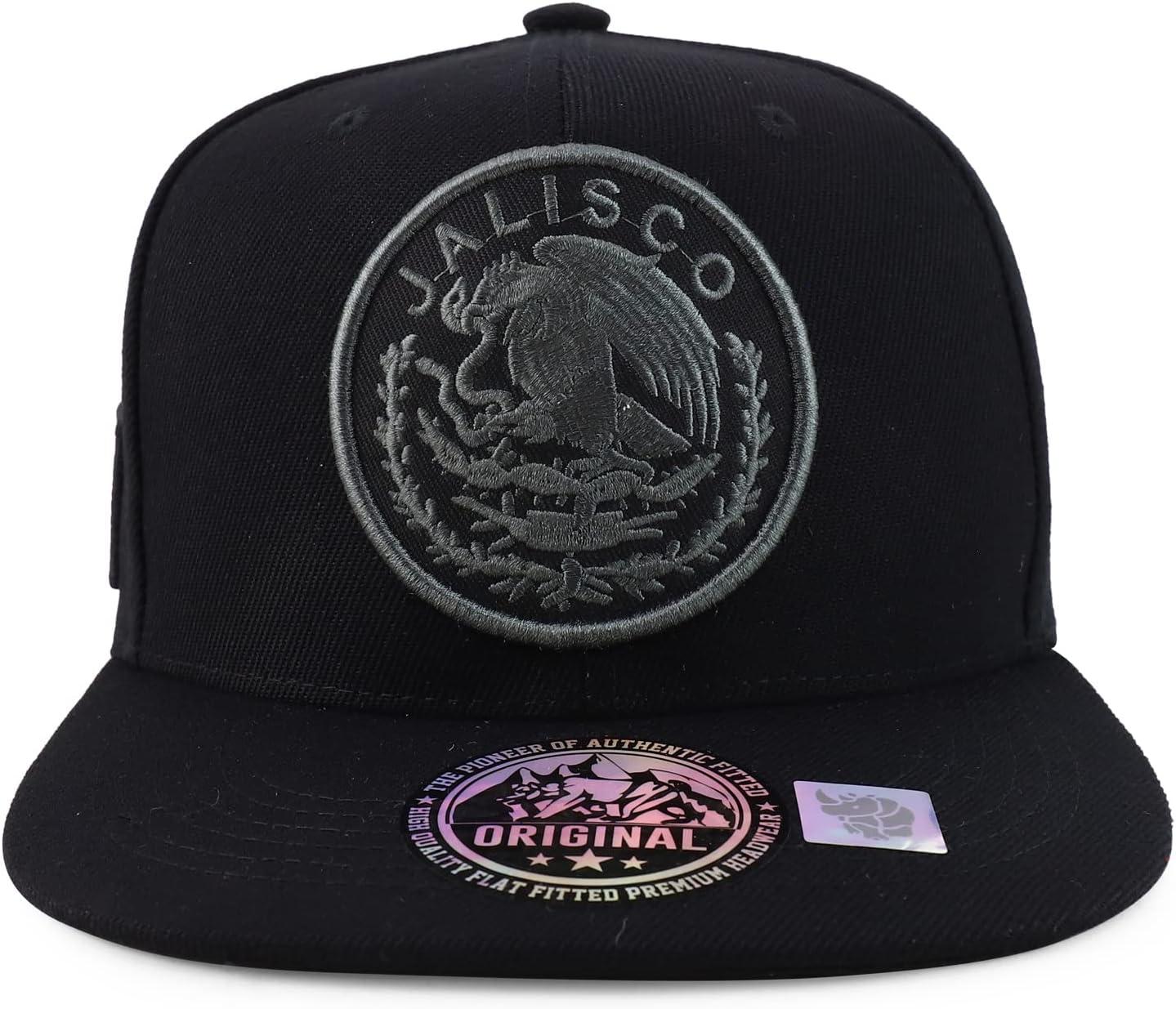 imageTrendy Apparel Shop Cities of Mexico Circular Logo Embroidered Flatbill Snapback Baseball CapJalisco Charcoal  Black