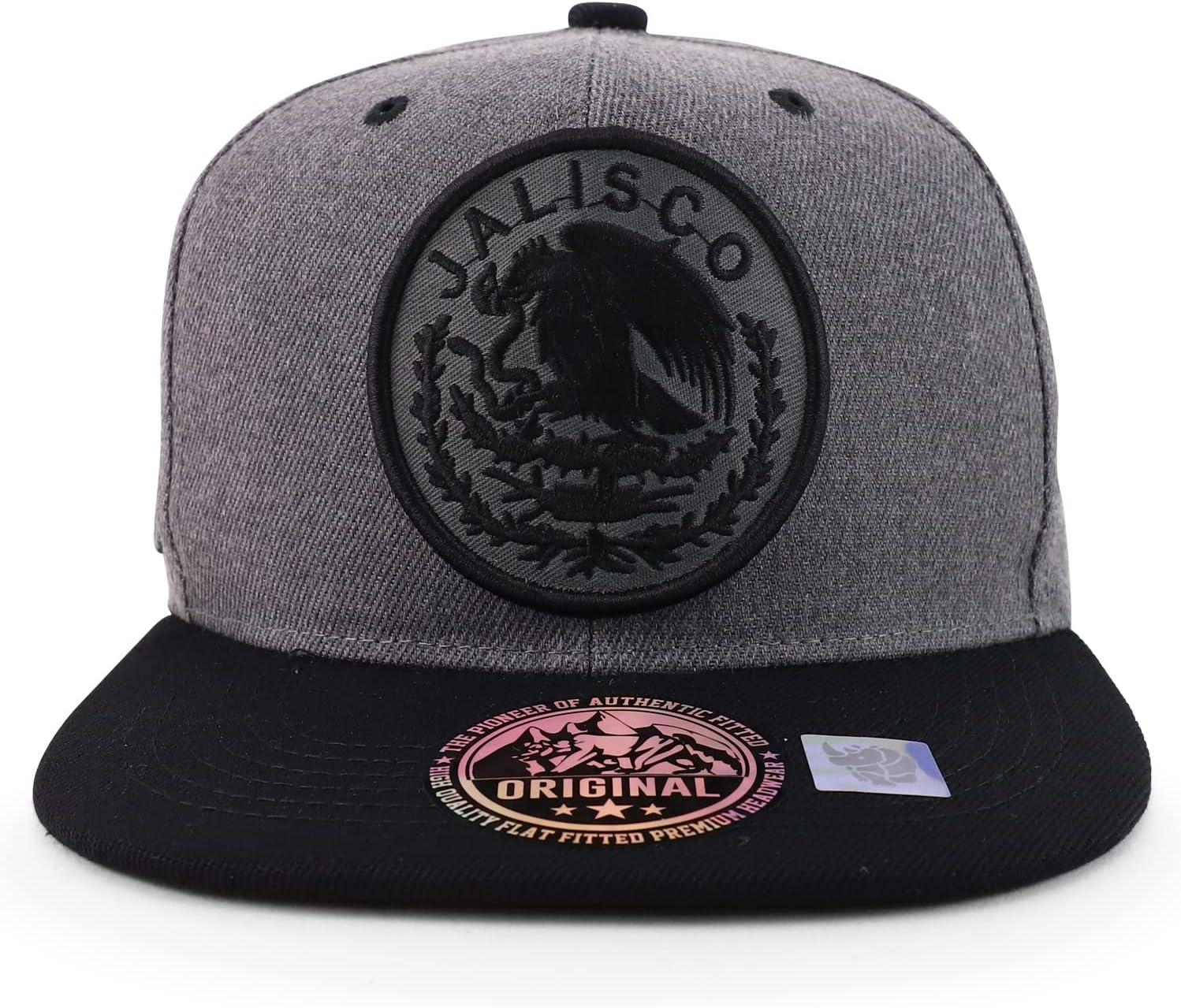 imageTrendy Apparel Shop Cities of Mexico Circular Logo Embroidered Flatbill Snapback Baseball CapJalisco Charcoal  Charcoal Black