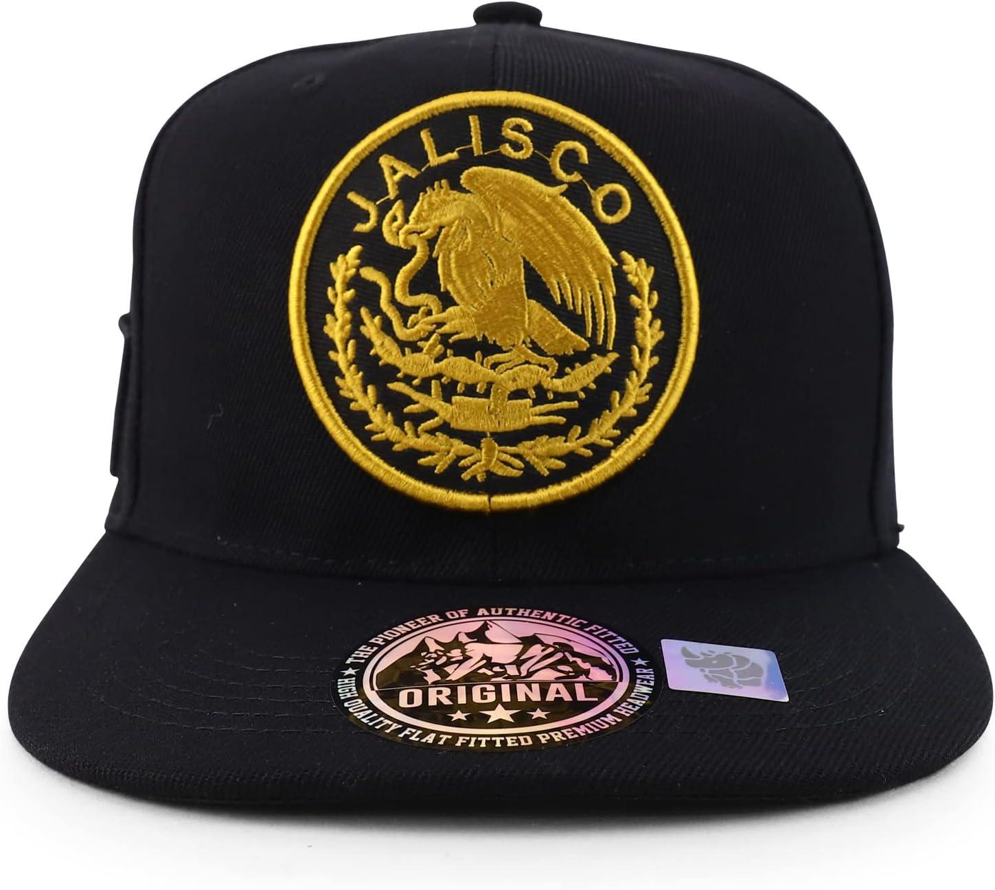 imageTrendy Apparel Shop Cities of Mexico Circular Logo Embroidered Flatbill Snapback Baseball CapJalisco Gold  Black