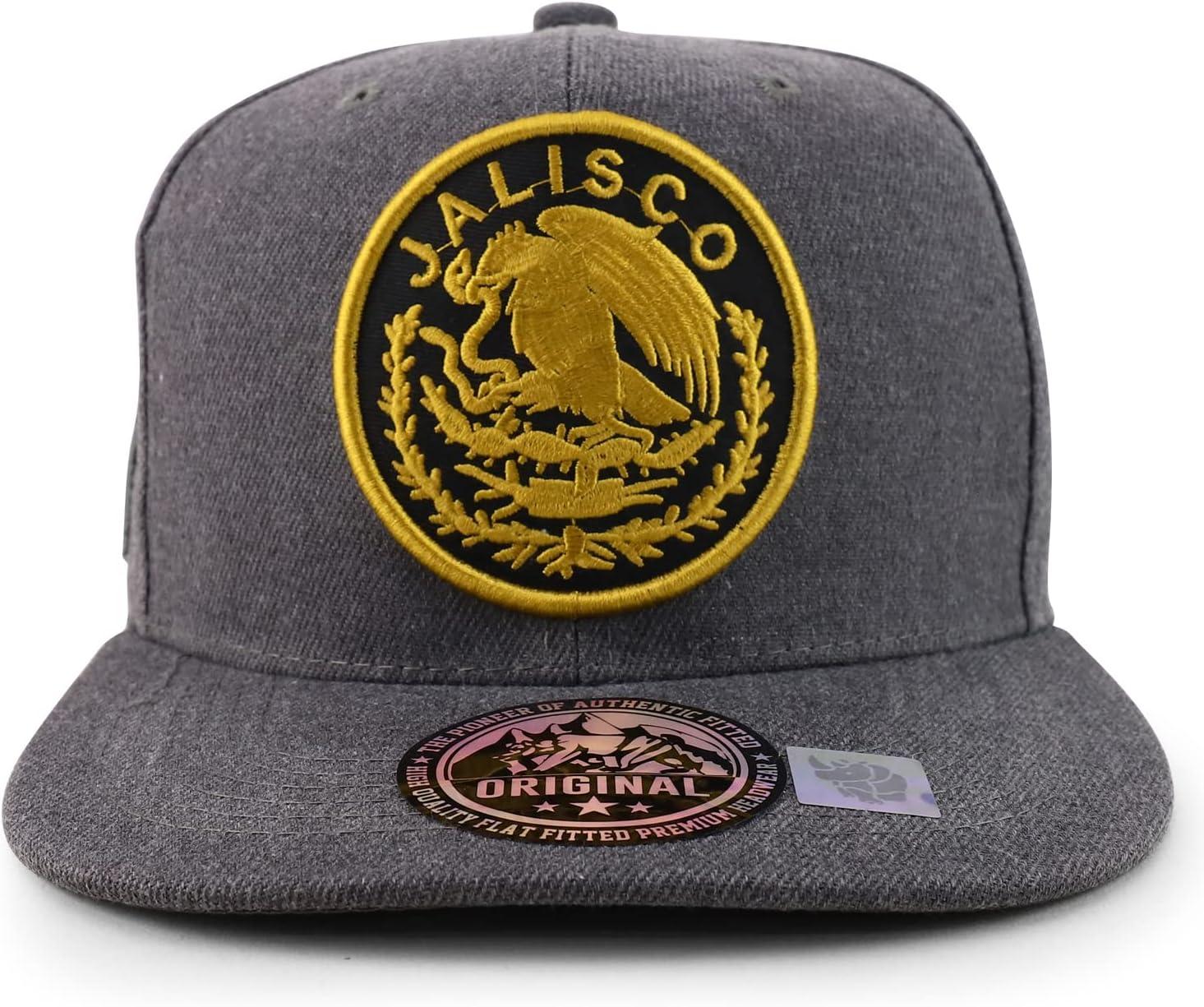 imageTrendy Apparel Shop Cities of Mexico Circular Logo Embroidered Flatbill Snapback Baseball CapJalisco Gold  Charcoal