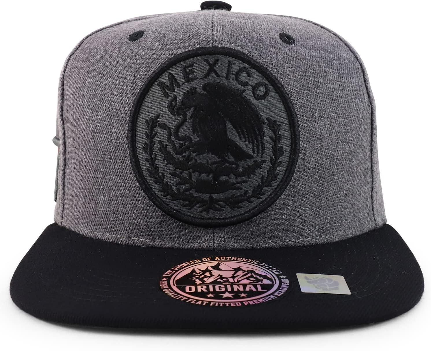 imageTrendy Apparel Shop Cities of Mexico Circular Logo Embroidered Flatbill Snapback Baseball CapMexico Charcoal  Charcoal Black