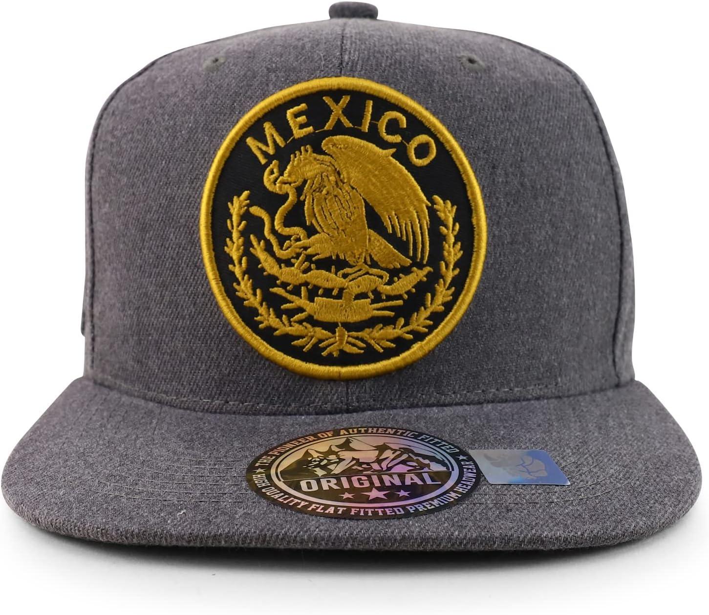imageTrendy Apparel Shop Cities of Mexico Circular Logo Embroidered Flatbill Snapback Baseball CapMexico Gold  Charcoal