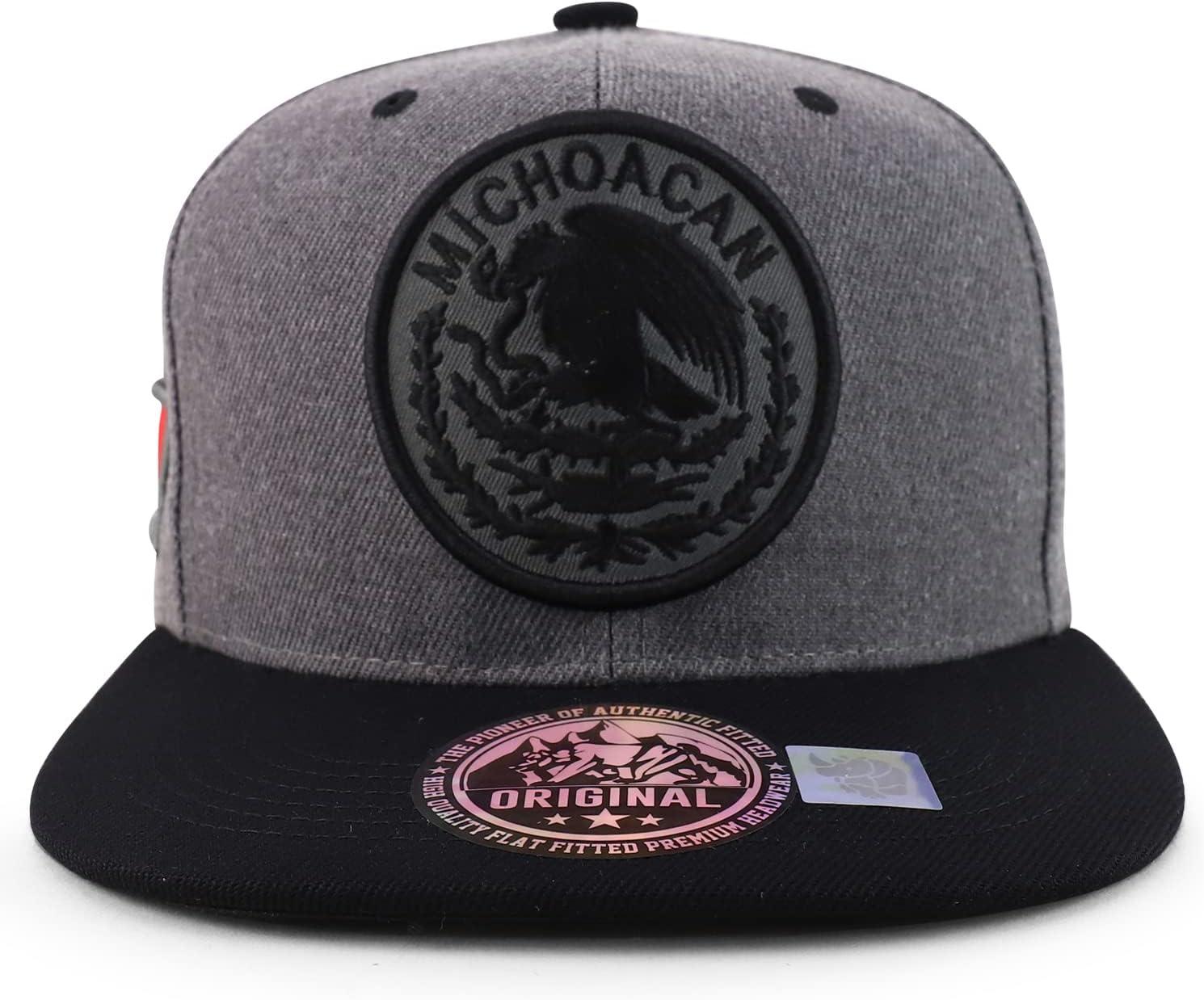 imageTrendy Apparel Shop Cities of Mexico Circular Logo Embroidered Flatbill Snapback Baseball CapMichoacan Charcoal  Charcoal Black