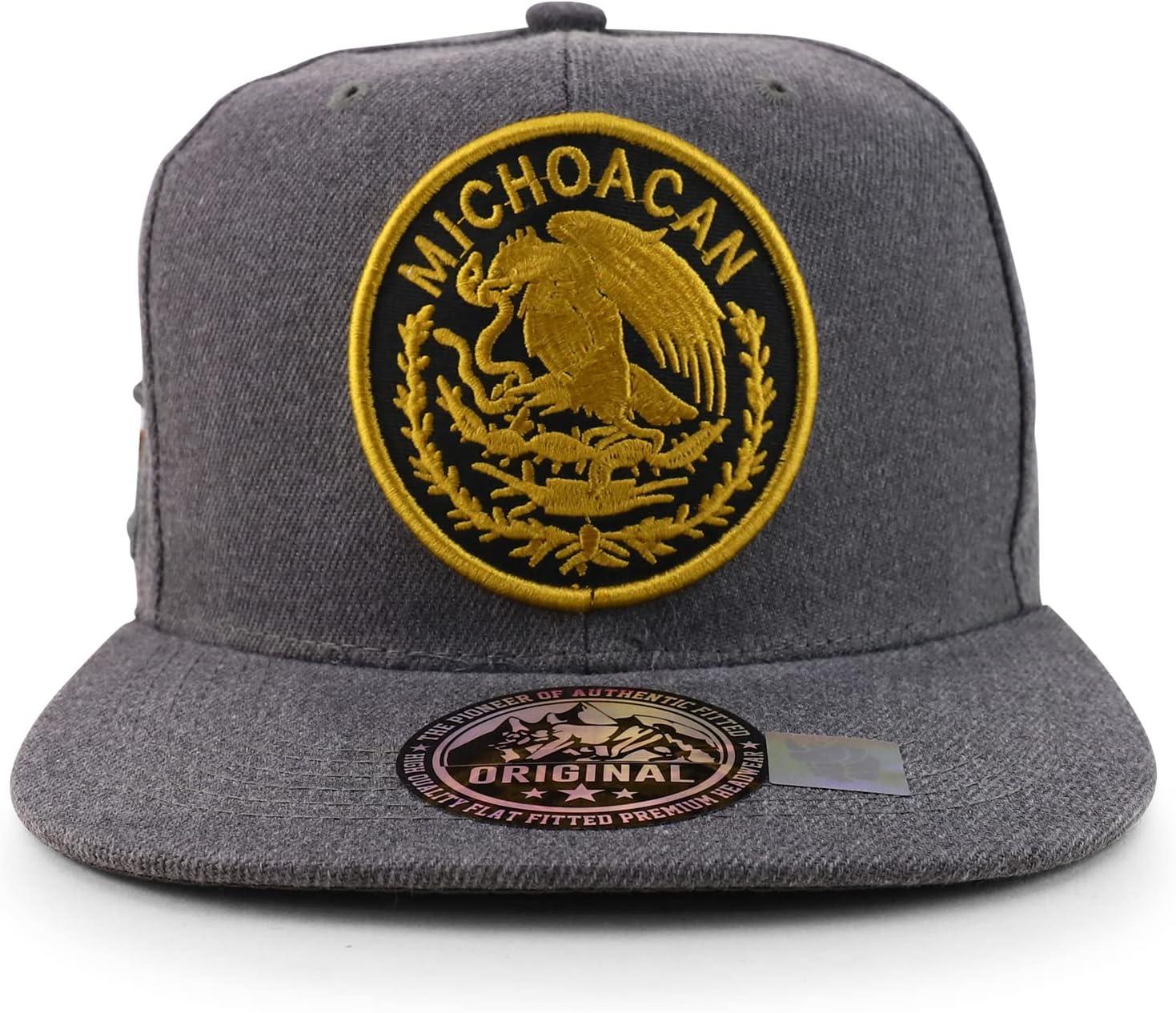 imageTrendy Apparel Shop Cities of Mexico Circular Logo Embroidered Flatbill Snapback Baseball CapMichoacan Gold  Charcoal